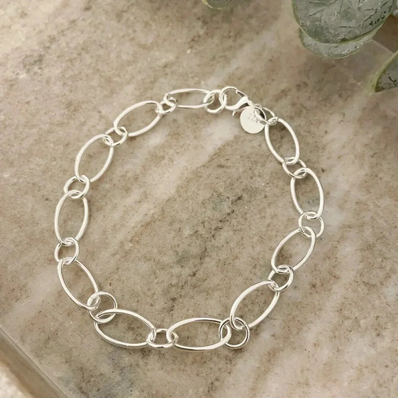 925 Sterling Silver Oval Link Bracelet Dainty Bracelet Round Circle Link Chain - Picture 3 of 5